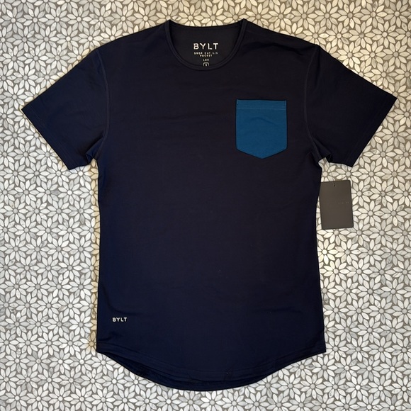 BYLT Basics Other - Men's‎ BYLT Drop Cut Lux Contrast Pocket S/S Tee in Navy/Teal-NWT!